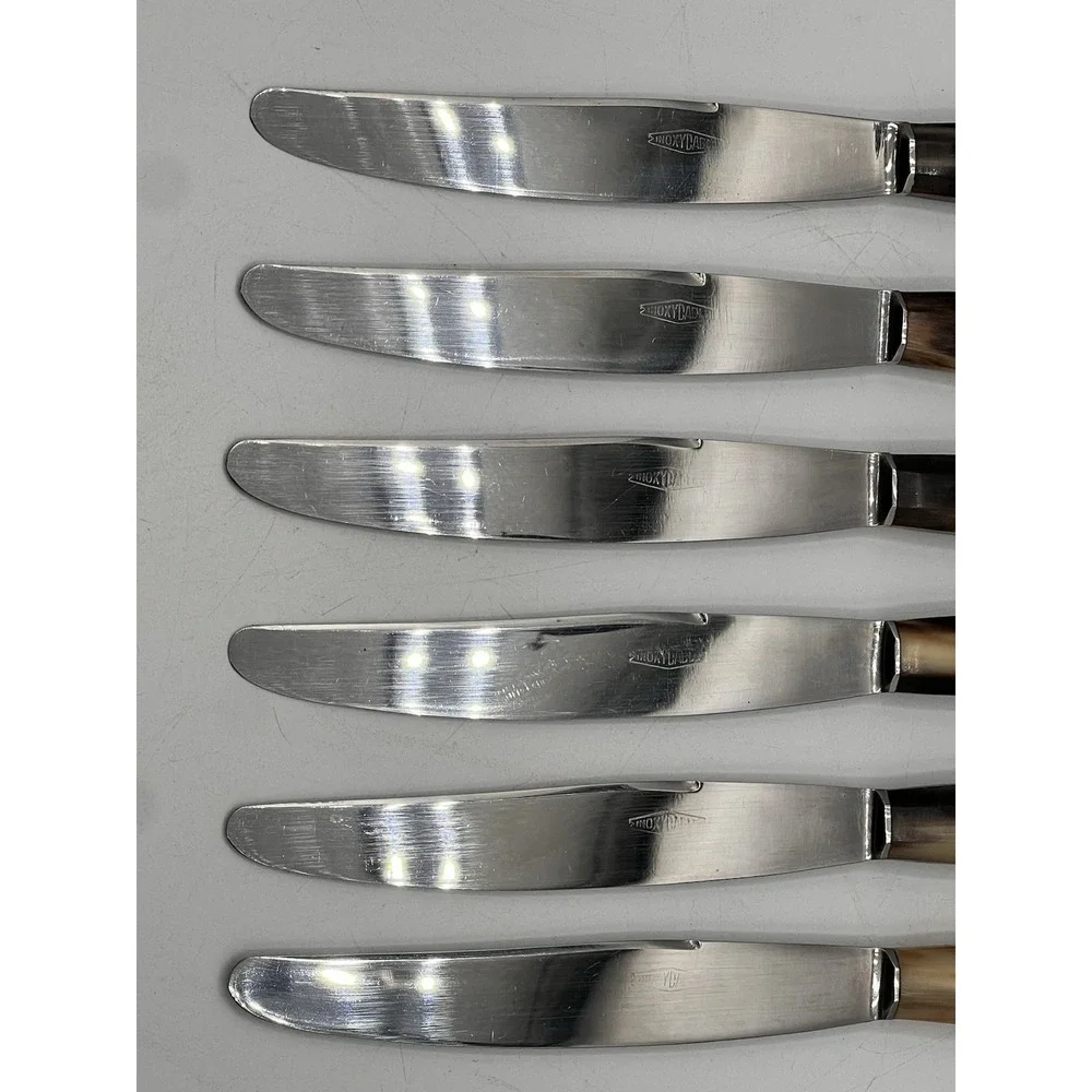 Vintage French Inoxydable Ox Horn Steak Knives Set Of 6